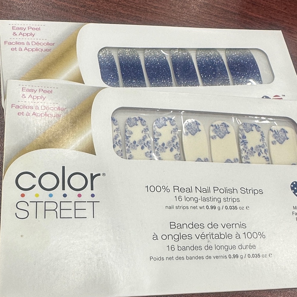 Color Street Blue Glitter Floral Nail Strips-Floral of the Story ,Arctic Evening